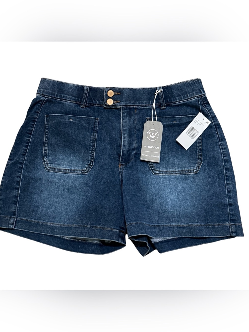Wit & Wisdom Indigo High-Rise Denim Shorts with Patch Pockets